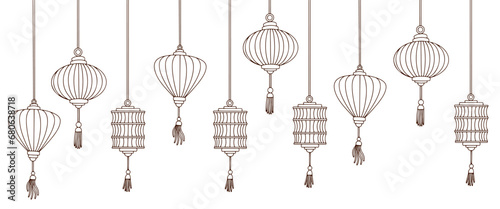 Chinese lantern drawing. Chinese new year background Vector illustration