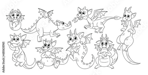 Adorable Cartoon Dragon Characters With A Friendly Expression, Featuring Large Expressive Eyes, And Smile