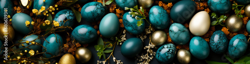 Web banner with colorful Easter eggs on a dark background, website design concept photo