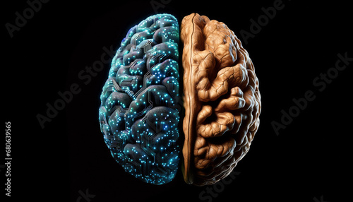 Split image of a walnut and left brain hemisphere