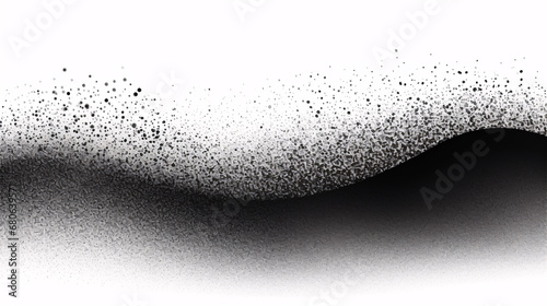 A black and white gradient featuring charcoal splashes, dotwork grain, stipple sand, and isolated dots is presented on a white background.