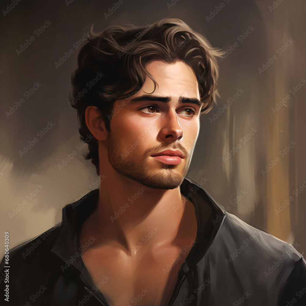 An alluring man depicted in a drawing. An alluring man depicted in a drawing.