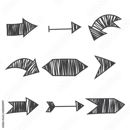 Vector set hand-drawn arrows pointed in different directions.