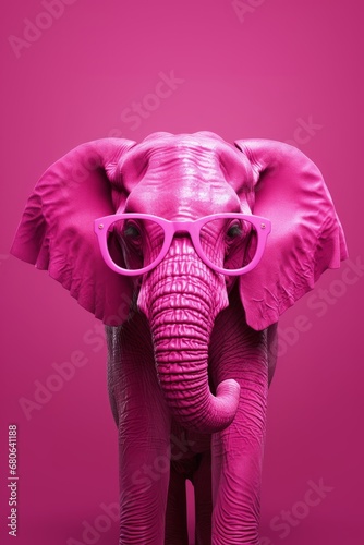 Bright pink elephant with glasses