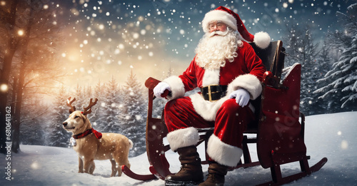 Santa Claus with friend in a sledge  Winter Environment - AI generated photo