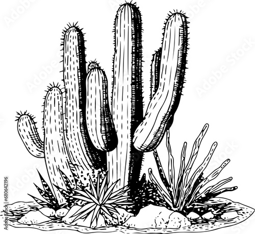 Cactus landscape Vintage Sketch photo
