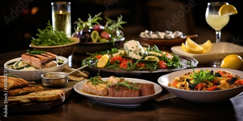 Mediterranean Feast - Revel in the Rich Traditions of Turkish and Greek Dining. A Table Adorned with Specialties, Accompanied by the Unique Elegance of Raki and Ouzo