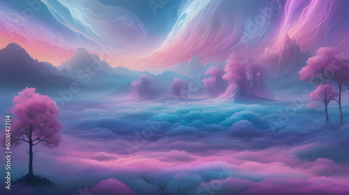 Cotton Candy Sky: A Sweet and Whimsical Otherworldly Landscape with more detail to it, Generative AI