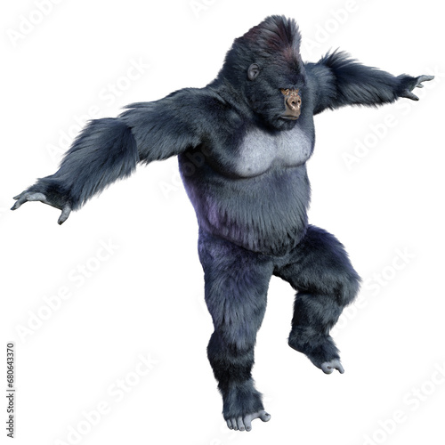 3D Rendering Black Gorilla Ape on White