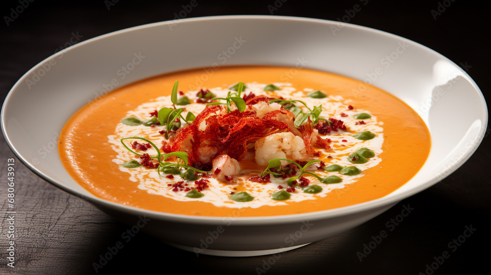 Gourmet Lobster Bisque Soup with Lobster Meat Garnish
