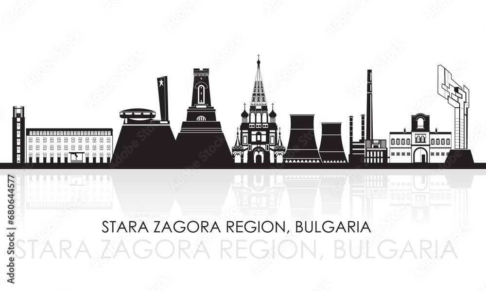 Silhouette Skyline panorama of  Stara Zagora Region, Bulgaria- vector illustration