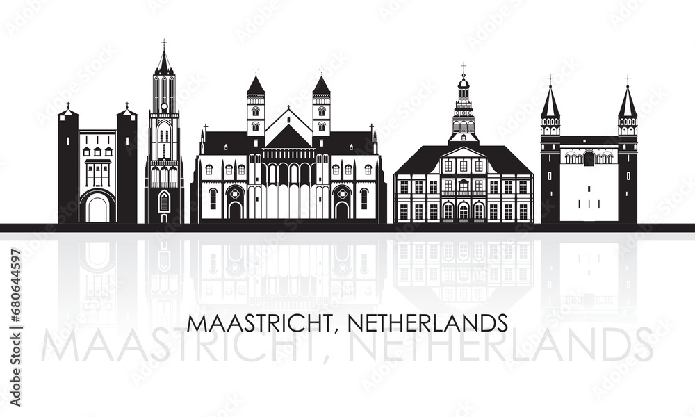 Silhouette Skyline panorama of city of Maastricht, Netherlands  - vector illustration