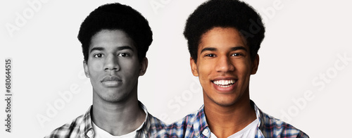Portraits Of Young Black Guy Expressing Contrasting Emotions, Feeling Happy And Sad