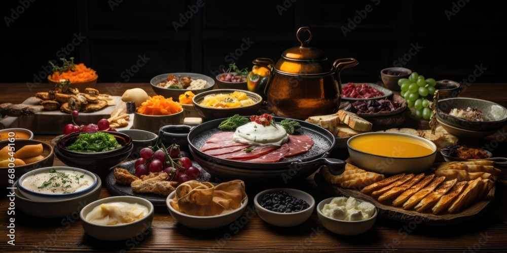 Turkish Breakfast Feast - Behold the Delicious Spread of Traditional Turkish Breakfast Delights, Adorning the Table in a Tapestry of Flavors and Aromas