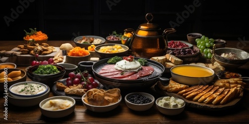 Turkish Breakfast Feast - Behold the Delicious Spread of Traditional Turkish Breakfast Delights  Adorning the Table in a Tapestry of Flavors and Aromas