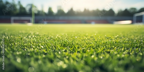 Soccer field with green grass and bokeh lights, close up - generative ai