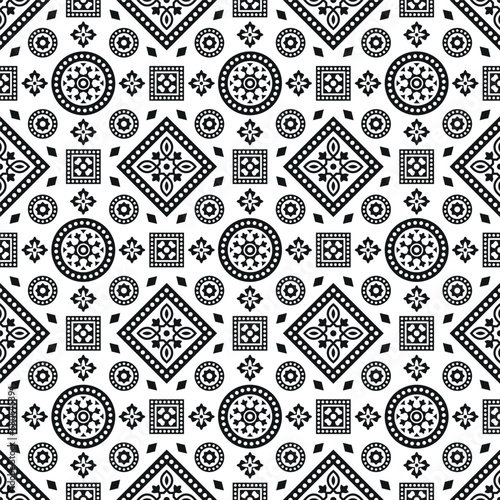 Ajrakh seamless floral grey Pattern, Vector illustration