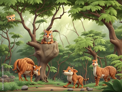 animals in the forest vector, Ai generated