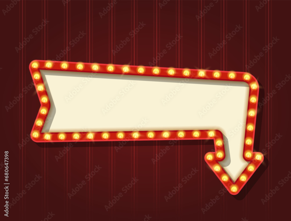 Retro Lightbox in Curved Arrow Shape Pointing Down Template With Red Border
