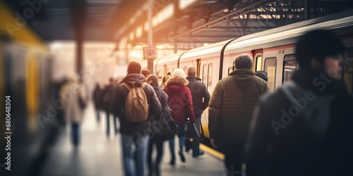 Passengers waiting for the train at the platform of a railway station - generative ai