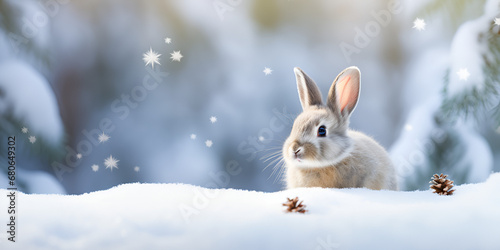 Snowshoe Hare Serenity: Enchanting Snowscape,rabbit in the snow.AI Generative  © Ayesha