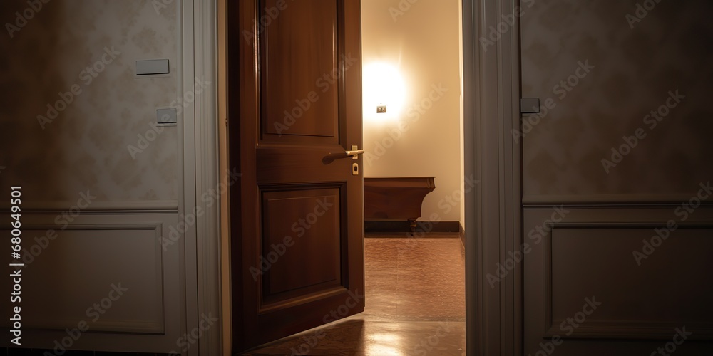 AI Generated. AI Generative. Inside interior indoor door at hotel room hall background wall. Graphic Art AI Generated. AI Generative. Inside interior indoor door at hotel room hall background wall. Graphic Art