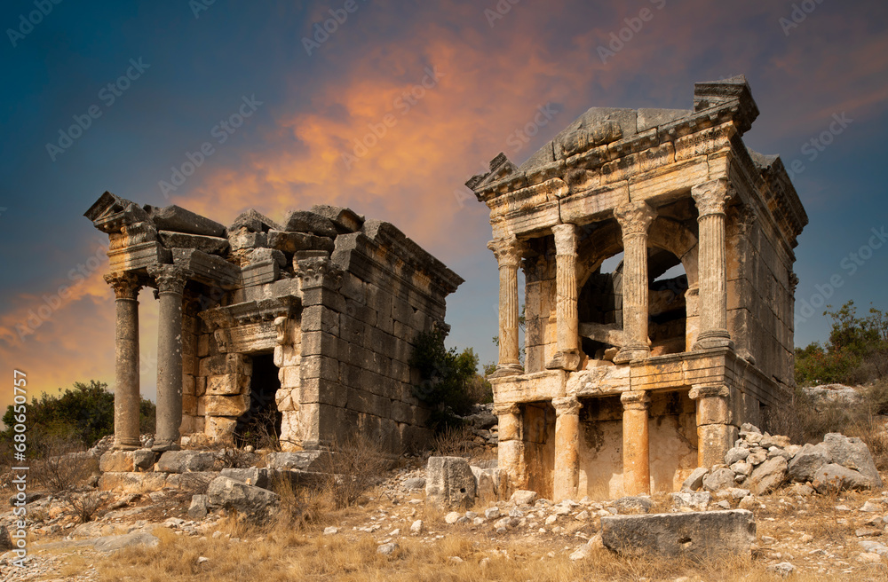 Uzuncaburc (Diocaesarea -Olba)antique city mausoleums. Goddess of fortune. Roman, late first century AD. Ancient cities of Turkey. Silifke district, Mersin 