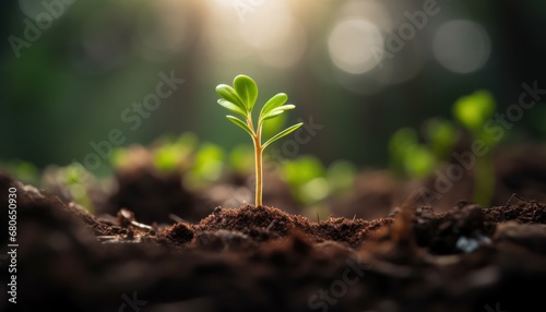 A Tiny Green Plant Sprouting from the Earth