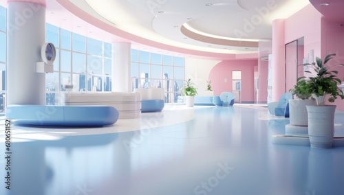 A Spacious Room with Vibrant Blue and Pink Walls