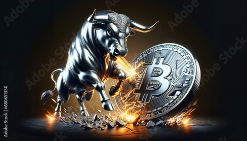 Bull financial market concept in gold and black - Focused on Bitcoin and other cryptocurrencies with copyspace