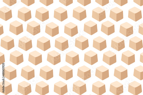 Tofu cubes seamless pattern. Substitute for meat. Vegan protein source. Simple vector flat wallpaper.  