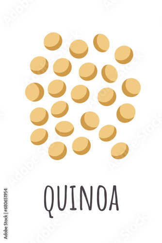 Quinoa grains isolated on white background. Healthy vegan food. Edible seeds on white backdrop. Flat vector graphic illustration.
