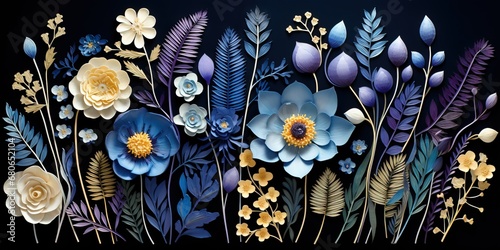 Beautiful abstract assorted pressed multicolored flowers. Seamless floral pattern on a plain background. Great as vectors, wallpaper or background. Generative AI, AI