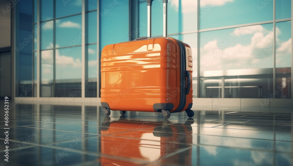 The Vibrant Orange Luggage Standing Proudly in Front of a Majestic Building