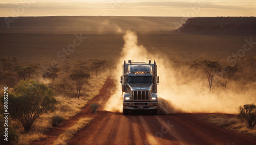 Obraz na płótnie Outback Odyssey: Semi-Truck Journey through Australia’s Northern Territory w salonie