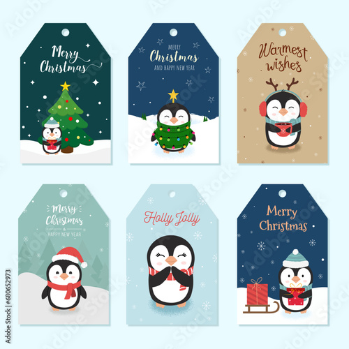 Christmas and new year gift tags set, vector flat style