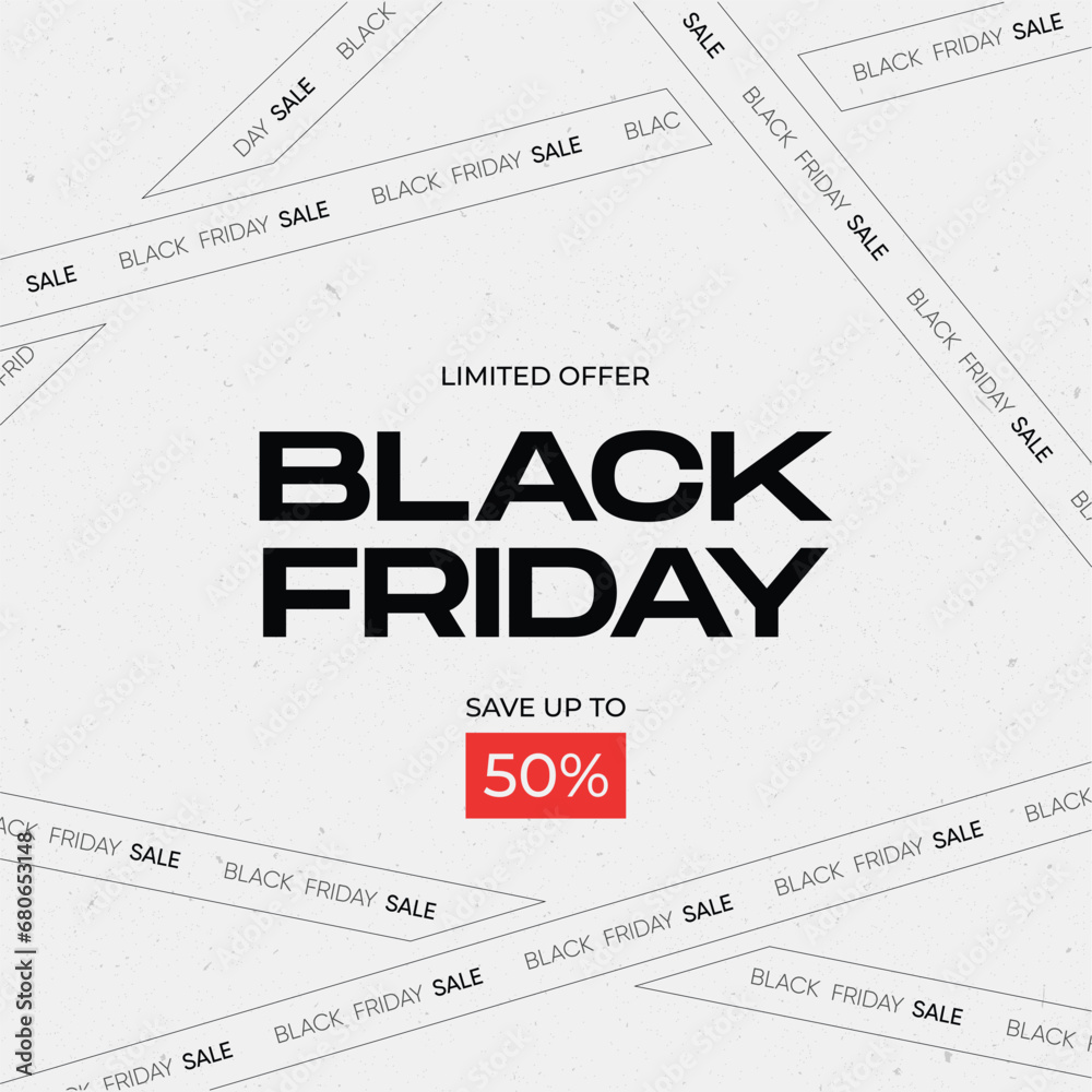 Obraz premium Black Friday social media template design. Modern minimal design with black and white typography. Template for promotion, advertising, web, social and fashion ads. Vector illustration.