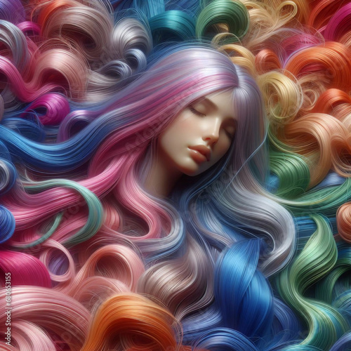 Hair Colors Palette. Hair Texture background, Hair colours set. Tints. Dyed Hair Color Samples. Generative AI.