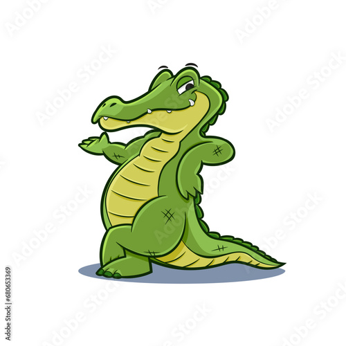 cute crocodile mascot cartoon posing for advertising