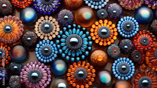  a close up of a bunch of different colors of beads on a surface with different shapes and sizes of beads on top of each one another bead of the beads.