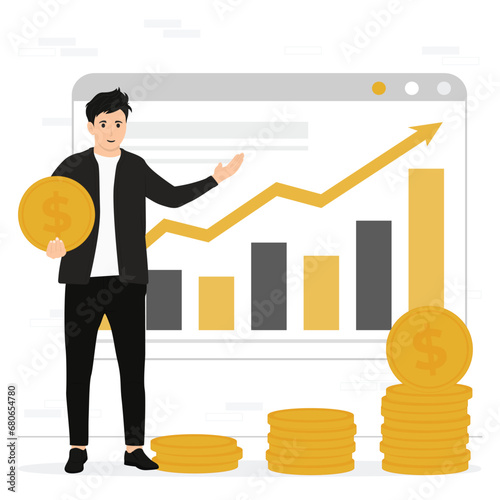 Flat vector man successfully invests money concept illustration 