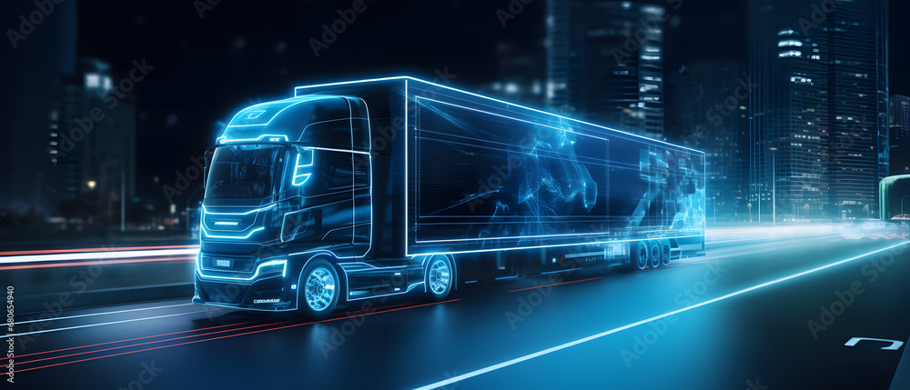 Futuristic Technology Concept: Autonomous Semi Truck with Cargo Trailer ...