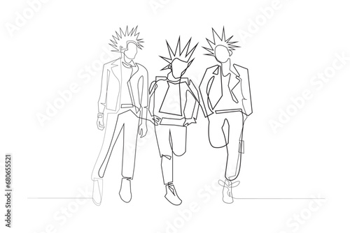 continuous line punk rock.single line punk.free lifestyle.don't want to be restrained.isolated white background
