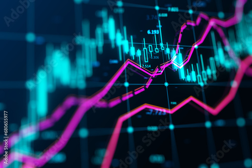 Blue Financial Graphs Showing Market Trends. 3D Rendering