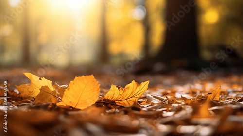 Orange maple leaves on the ground