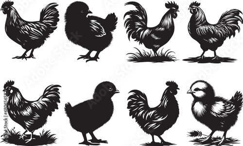 Canvas Print Mix Chicken Silhouettes Chicken EPS Vector Chicken Clipart