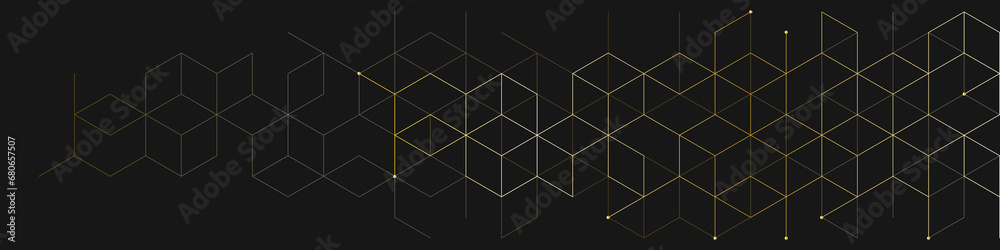 The graphic design elements with isometric shape golden blocks. Illustration of abstract geometric background for a banner template or header design - obrazy, fototapety, plakaty 