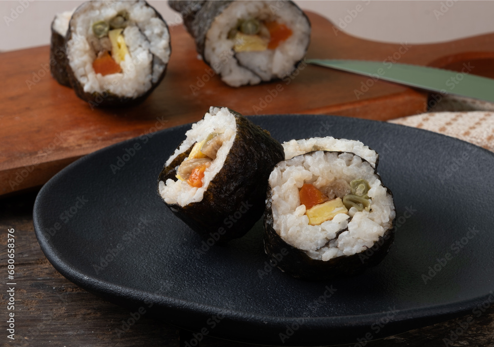 Selective focus on japanese sushi roll. Selective focus on japanese sushi roll.