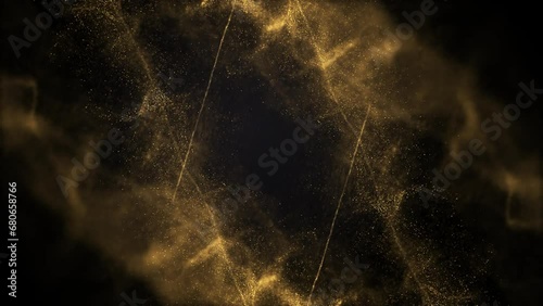 golden particles lines flow loop bg, glittering golden lines diagonal animated on dark background. Seamless loop photo