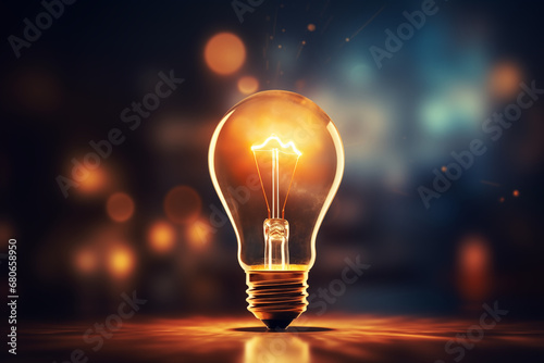 Concept brainstorm A light bulb shining brightly, symbolizing ideas and innovation. Ample space for creative text, fostering a dynamic and imaginative atmosphere
